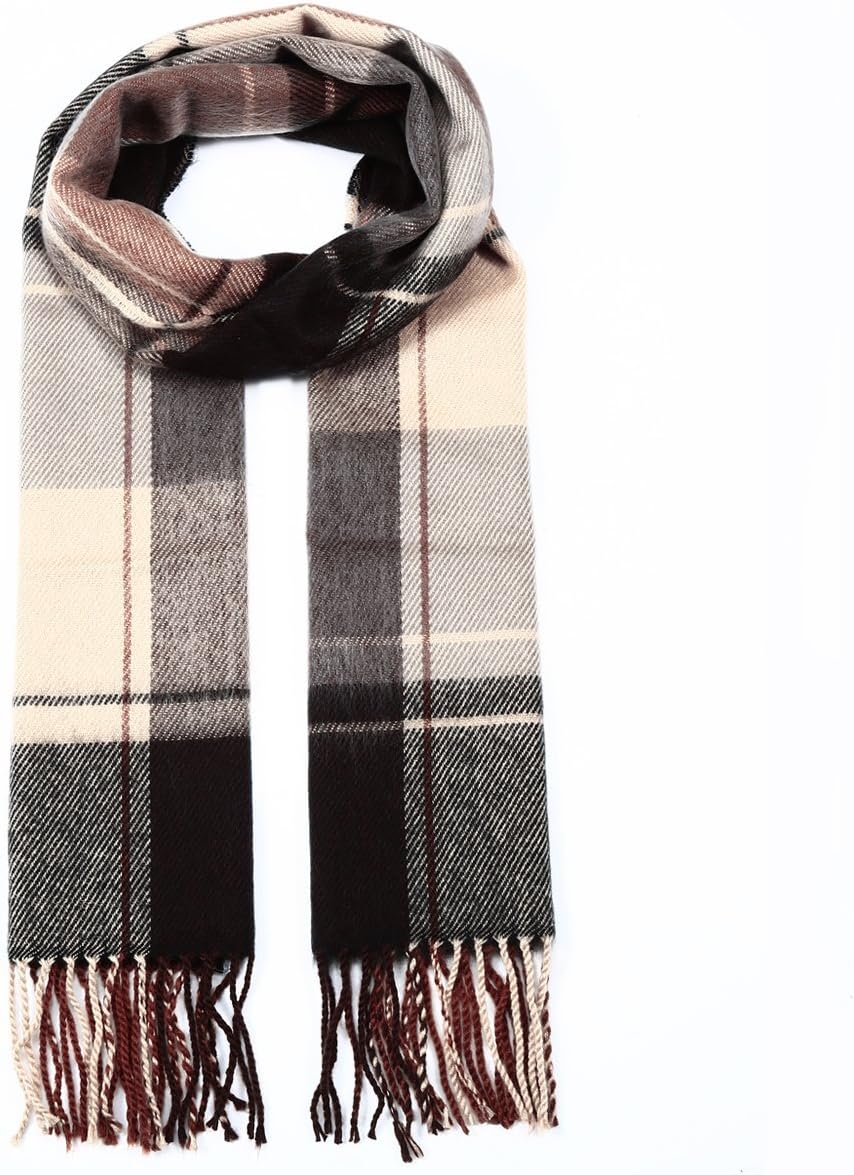Softer than Cashmere Wool Touch Tassel Ends Plaid Check Solid Scarf - Image 2